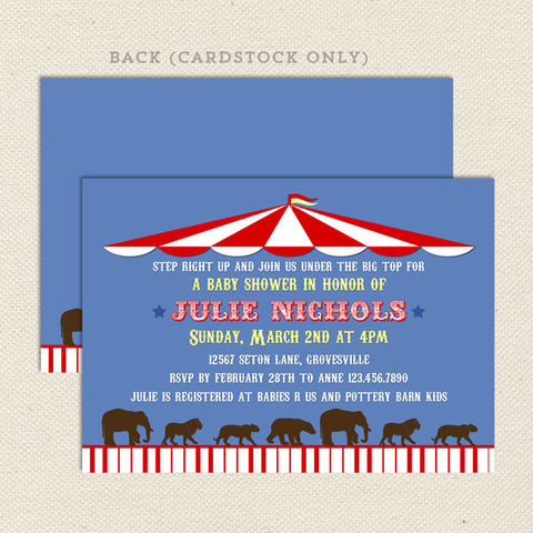 circus big top baby shower invitation neutral