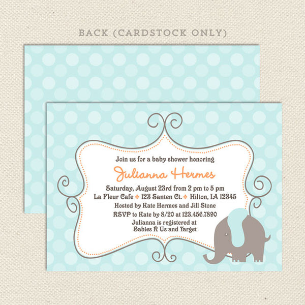 elephant boy baby shower invitation blue