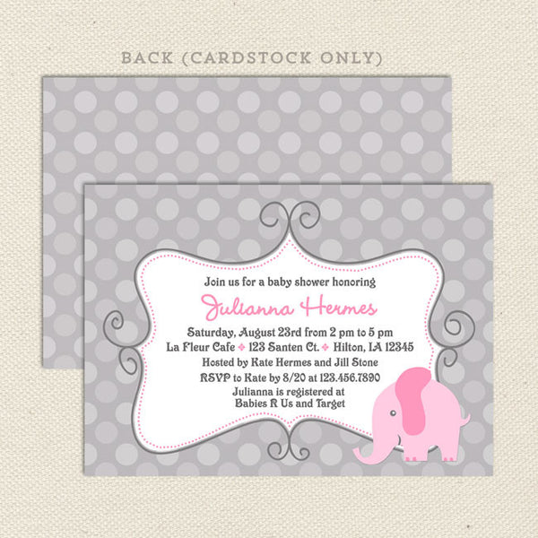 Elephant Girl Baby Shower Invitations