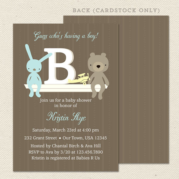 monogram boy baby shower invitation