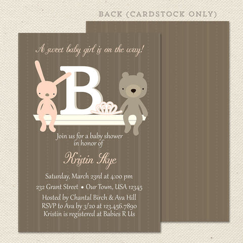 monogram girl baby shower invitation