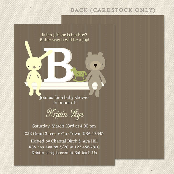 monogram unisex baby shower invitation