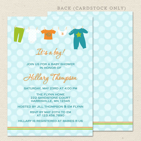 onesie boy baby shower invitation