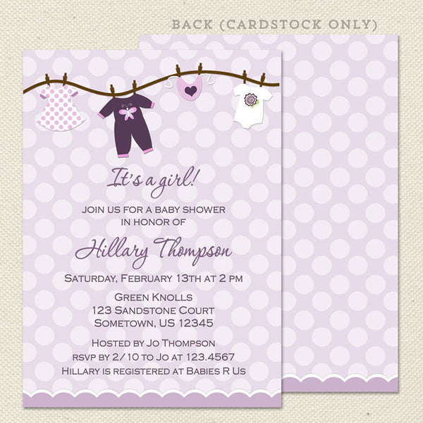 onesie girl baby shower invitation