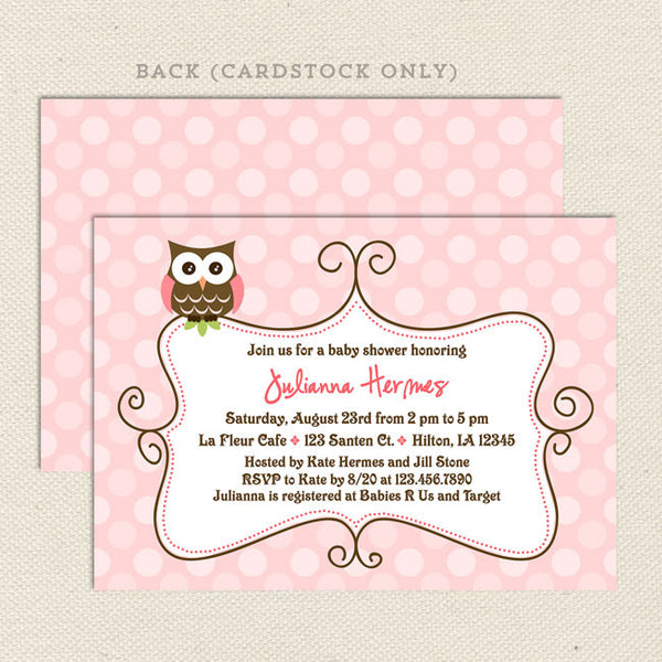 pink owl girl baby shower invitation