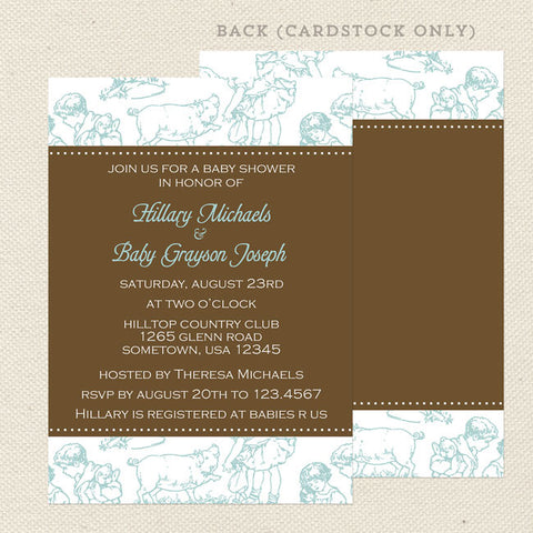 blue toile boy baby shower invitation