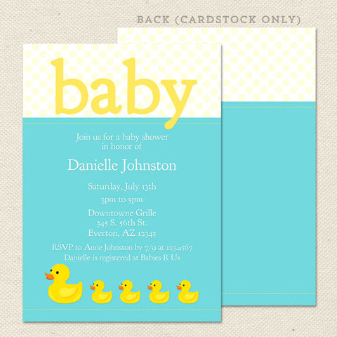 rubber ducky baby shower invitation boy or neutral