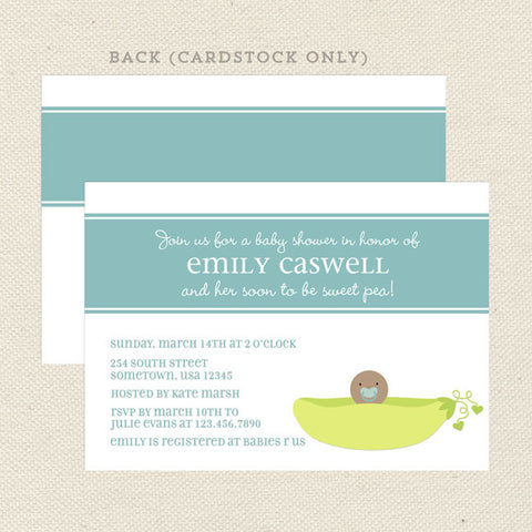 sweet pea boy baby shower invitation blue