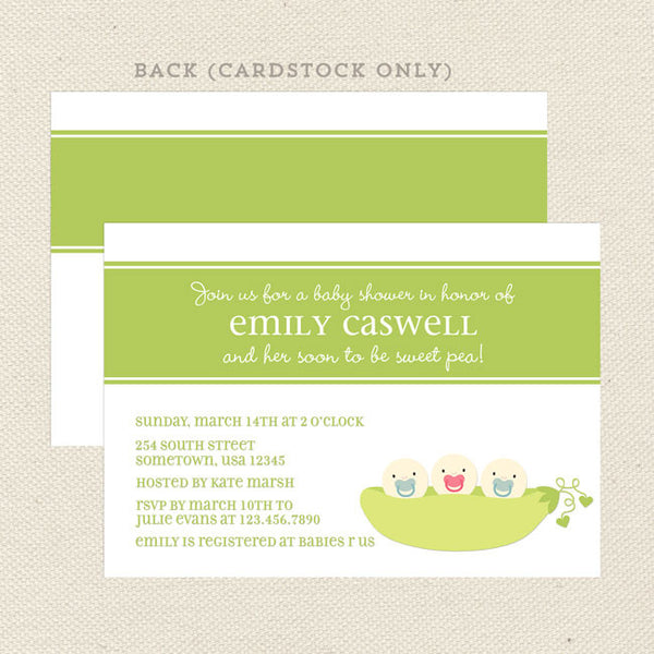 sweet pea gender neutral baby shower invitation