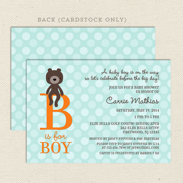 teddy bear boy baby shower invitation