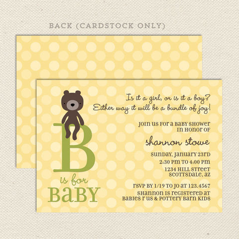 gender neutral teddy bear baby shower invitation