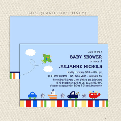 transportation boy baby shower invitations