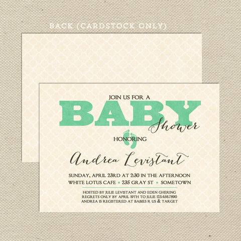 vintage gender neutral baby shower invitation green