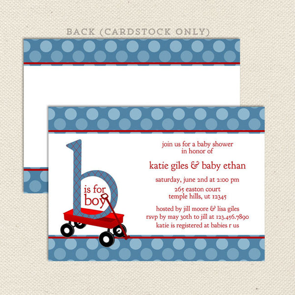 red wagon baby shower invitation boy