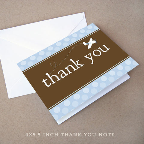 brown airplane baby shower thank you note
