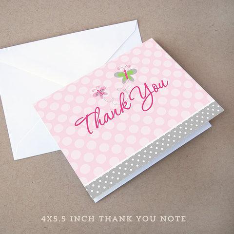 pink butterfly baby shower thank you note