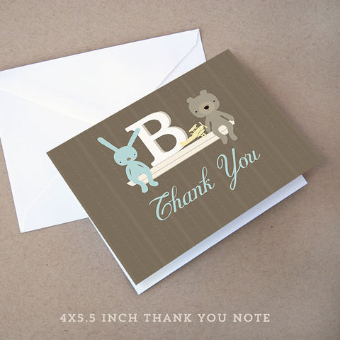 monogram boy baby shower thank you note