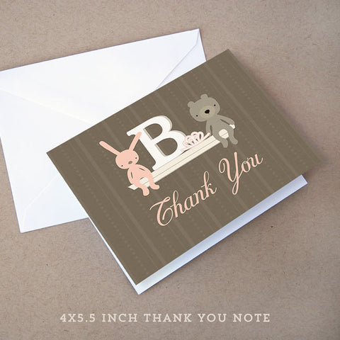 monogram girl baby shower thank you note