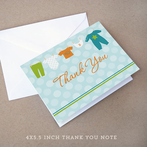 onesie boy baby shower thank you note