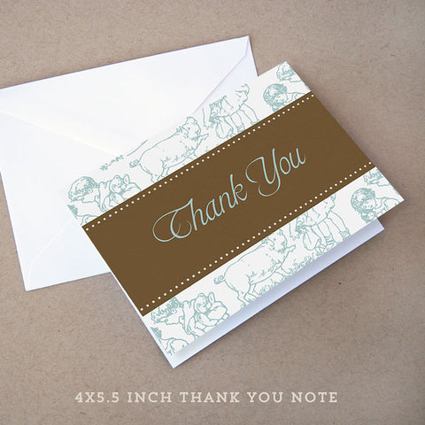 toile boy baby shower thank you note