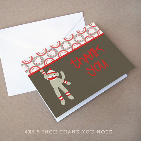 sock monkey baby shower thank you note