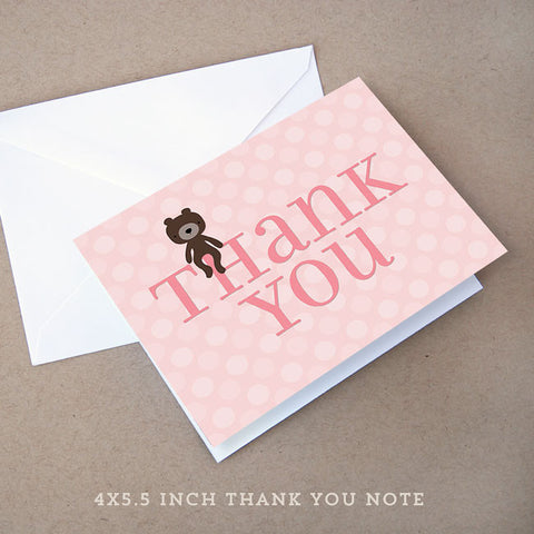 teddy bear girl baby shower thank you note