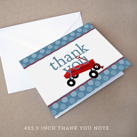 red wagon baby shower thank you note