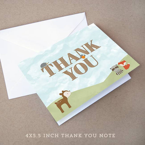 woodland baby shower thank you note