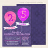 balloon joint birthday invitation pink purple