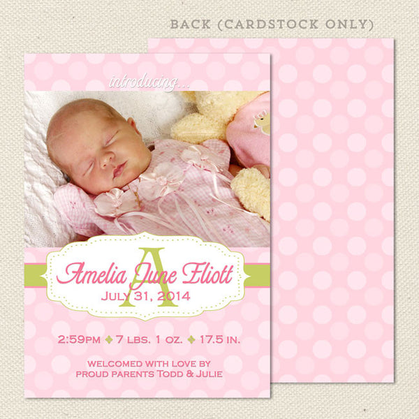 amelia girl birth announcement