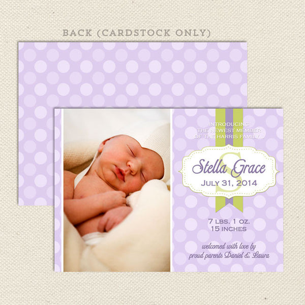 Stella Girl Birth Announcement Purple