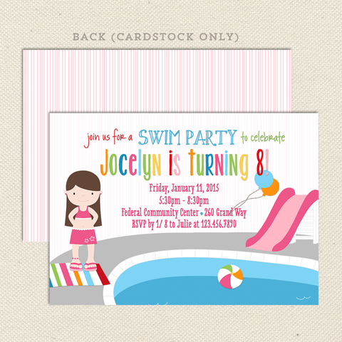 girl birthday invitations pool swim