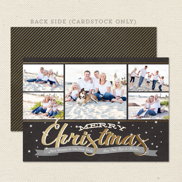 black gold collage christmas card printable front