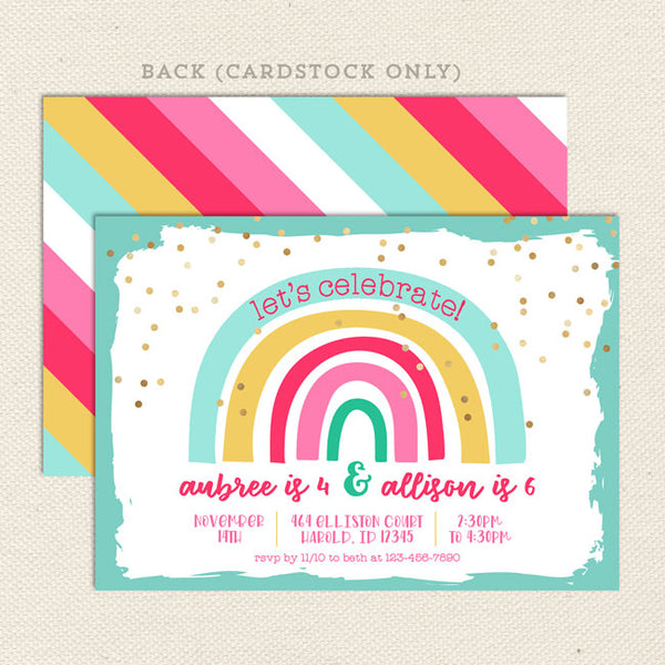 Cheerful Rainbow Double Birthday Party Invitation