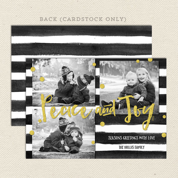 peace and joy christmas card black gold