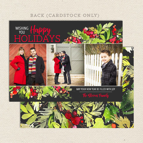 christmas holly printable photo card black