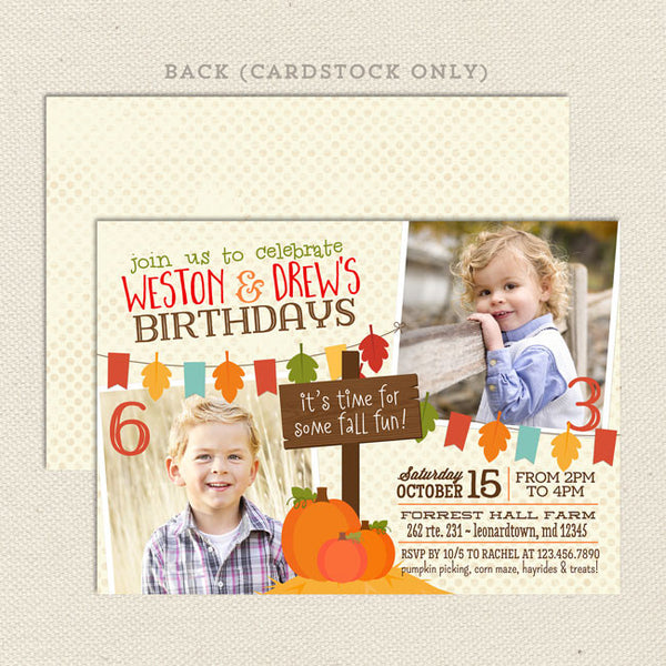 Fall Harvest Double Birthday Invitations