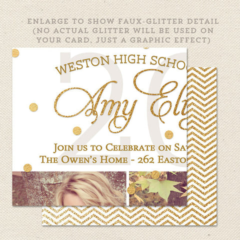 gold grad graduation announcements close up glitter effect