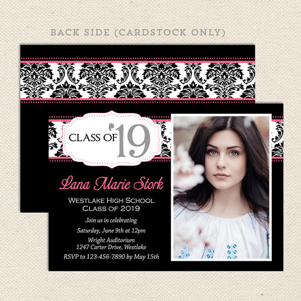 trendy damask graduation announcement