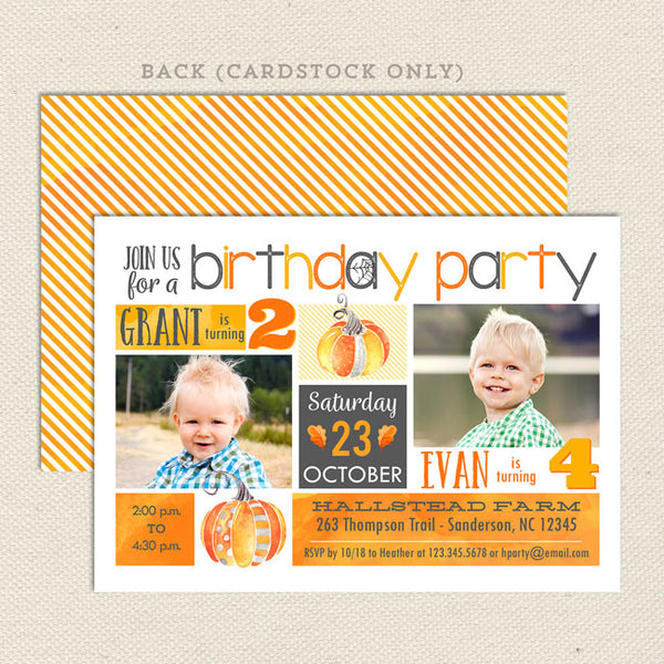 halloween harvest double birthday party invitation