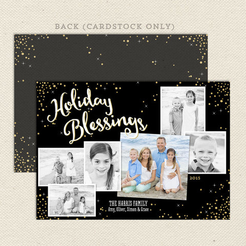 holiday blessings printable christmas card black gold