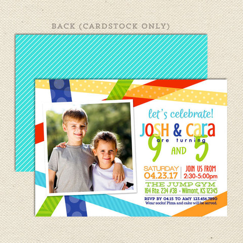 bright birthday bash joint party invitation