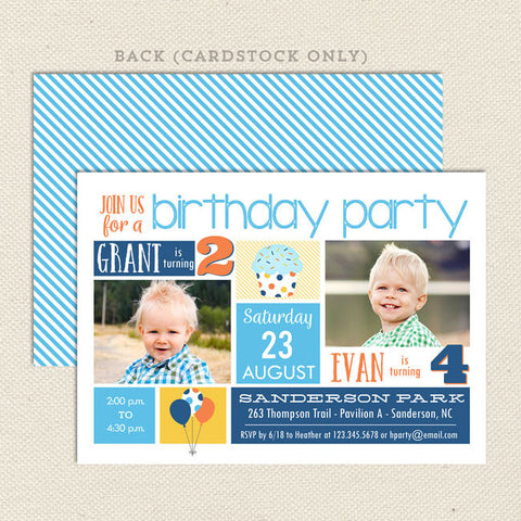 playful party boy joint birthday invitation