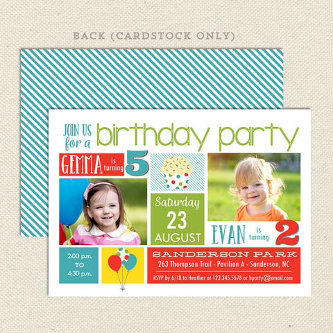 playful party joint birthday invitation