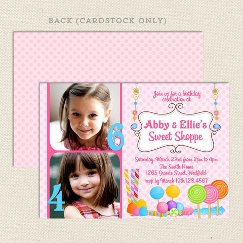 Sweet Shoppe Joint Birthday Party Invitations