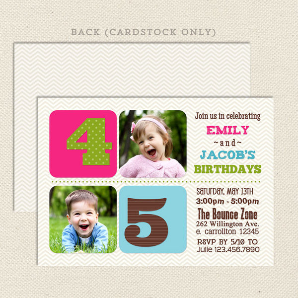 chevron joint birthday combined party invitations boy girl