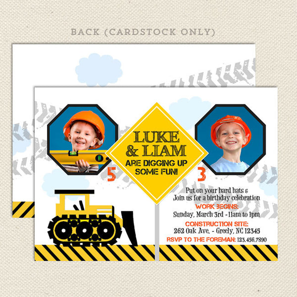 construction joint birthday party invitations