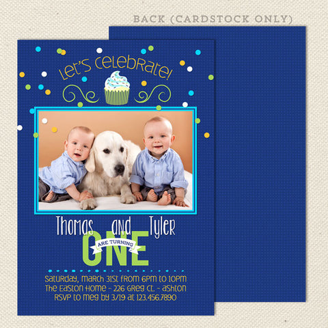 cupcake confetti joint birthday party invitations boy