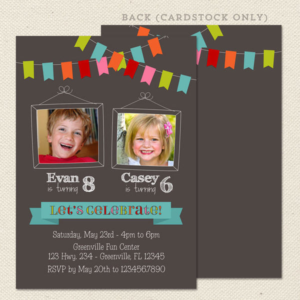 bunting joint birthday party invitations chalkboard twin