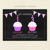 pink purple double cupcake joint birthday invitation